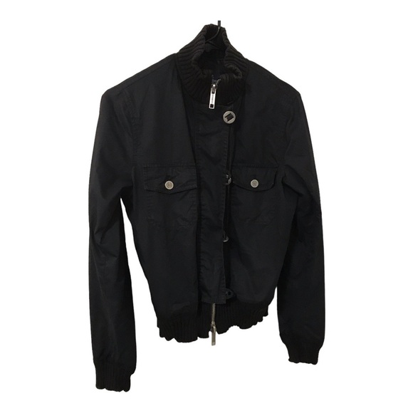 Burberry London black bomber style jacket silver buttons